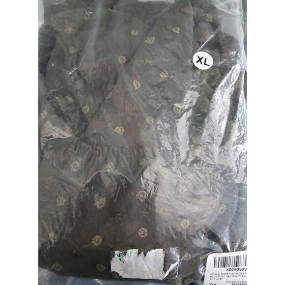 Rooscier Green Swiss Dots Puff Long Sleeve Scoop Neck Ruffle Hem Blouse Sz XL - Picture 6 of 8